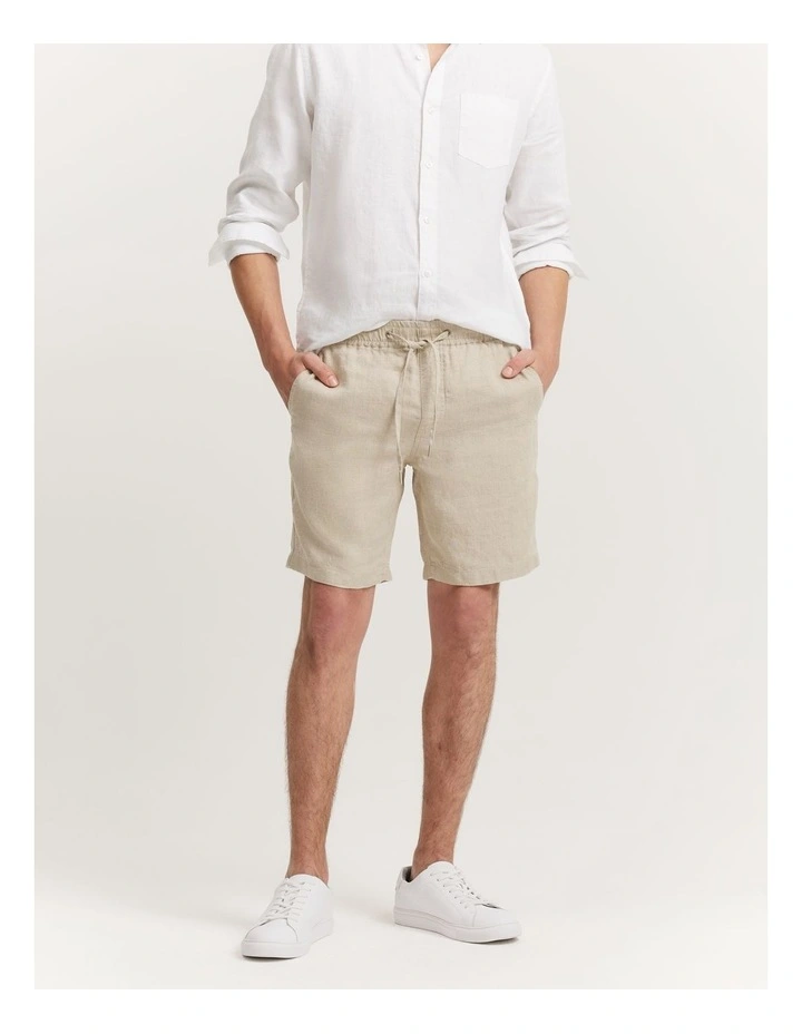 Linen Drawcord Short in Almond image 1