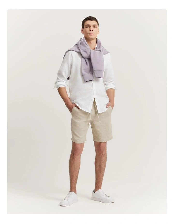 Linen Drawcord Short in Almond image 3