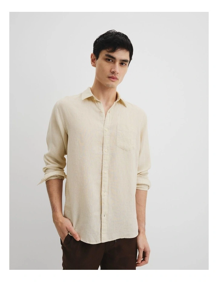 Regular Fit Organically Grown Linen Shirt in Almond image 2