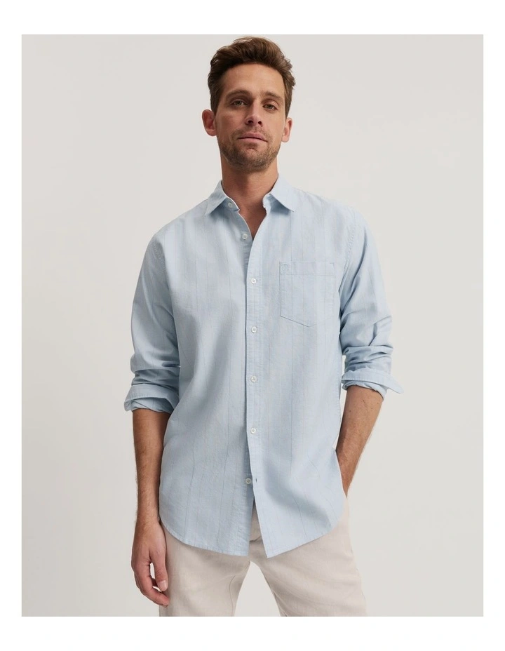 Regular Fit Cotton Stripe Oxford Shirt in River Blue image 1