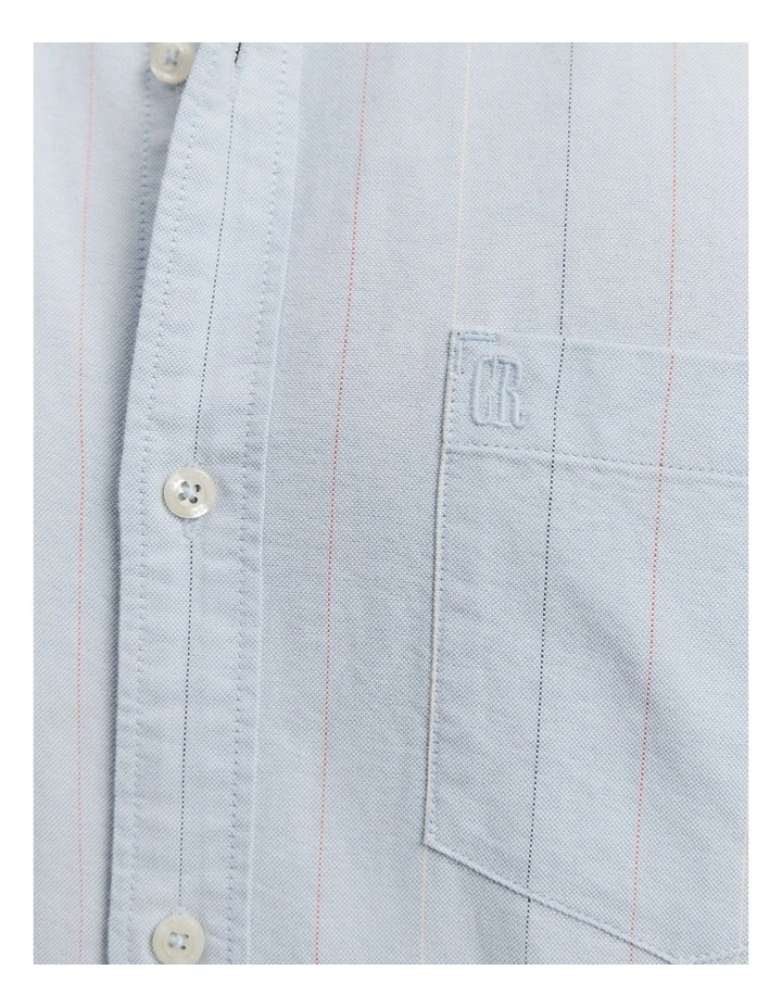 Regular Fit Cotton Stripe Oxford Shirt in River Blue image 2