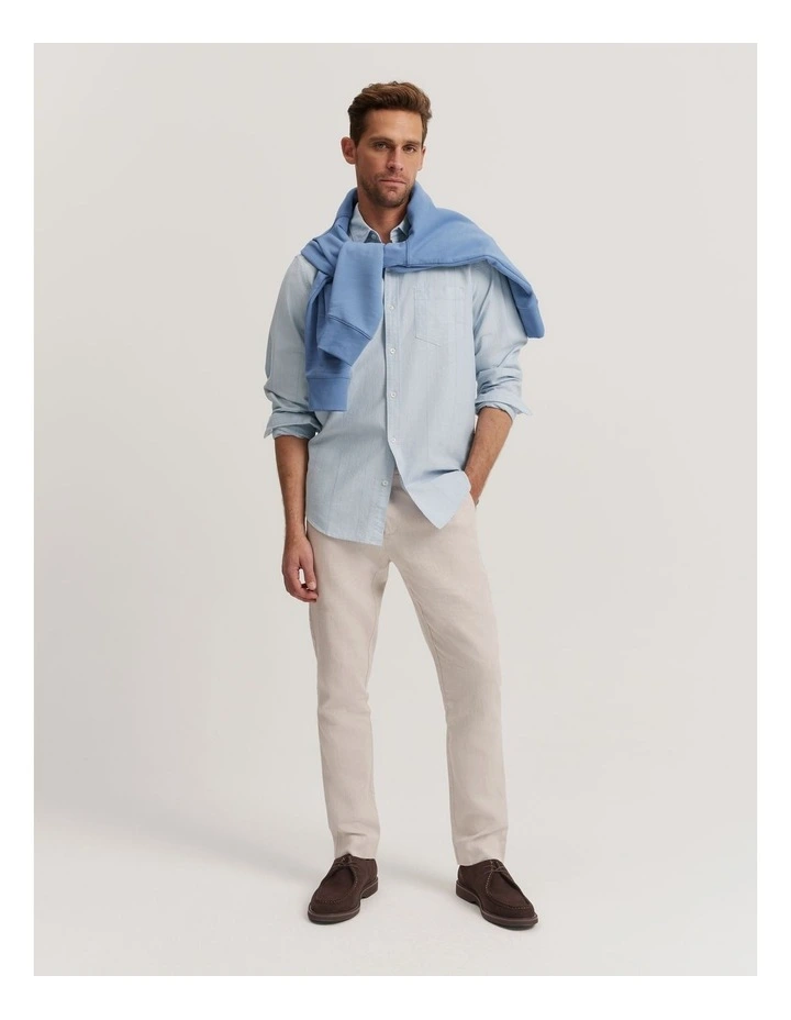 Regular Fit Cotton Stripe Oxford Shirt in River Blue image 3