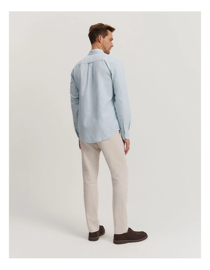 Regular Fit Cotton Stripe Oxford Shirt in River Blue image 4