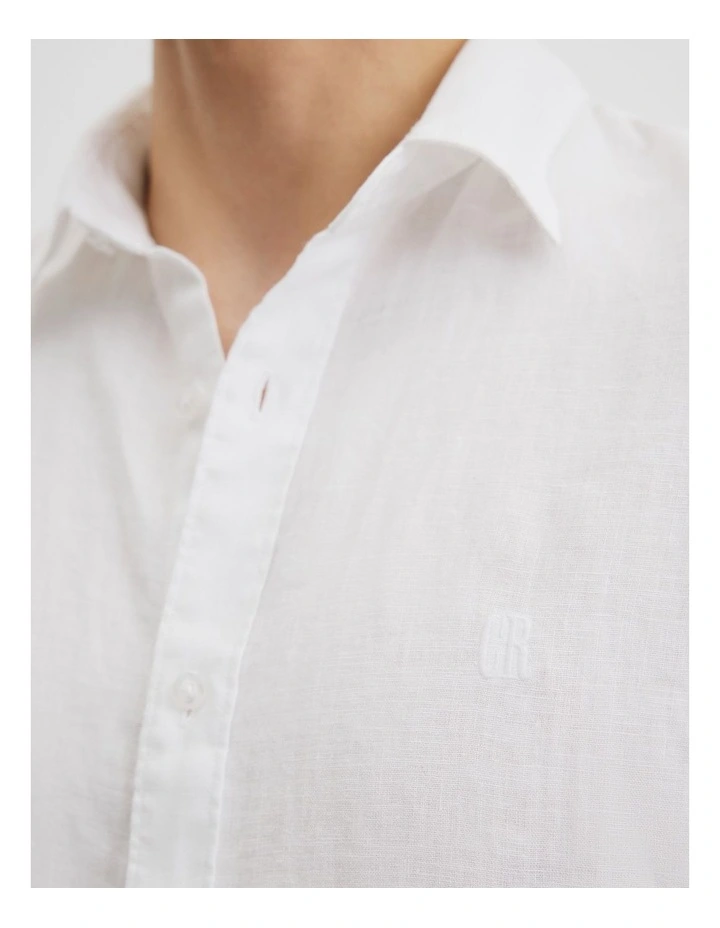 Regular Fit Organically Grown Linen Short Sleeve Shirt in White image 2
