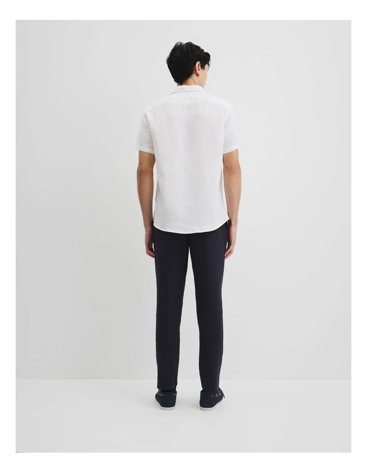 Regular Fit Organically Grown Linen Short Sleeve Shirt in White image 4