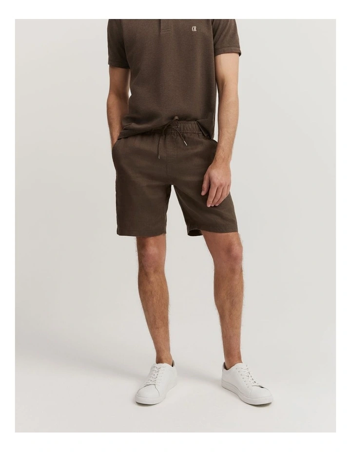 Organically Grown Linen Drawcord Short in Cappuccino image 1