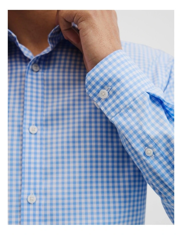 Slim Fit Gingham Travel Shirt in Pale Blue image 3