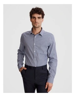 Slim Fit Gingham Travel Shirt in Navy
