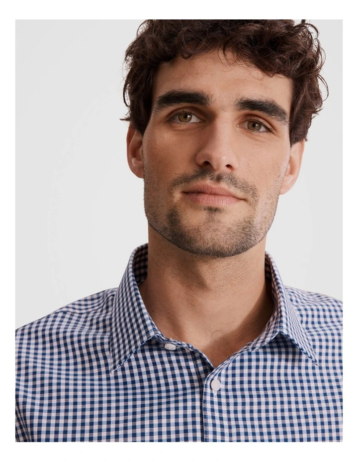 Slim Fit Gingham Travel Shirt in Navy image 2