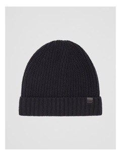 Cotton Blend Rib Beanie in Black