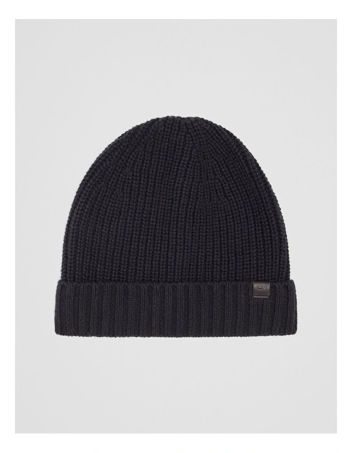 Cotton Blend Rib Beanie in Black image 1