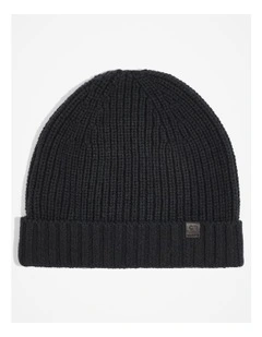 Cotton Blend Rib Beanie in Black