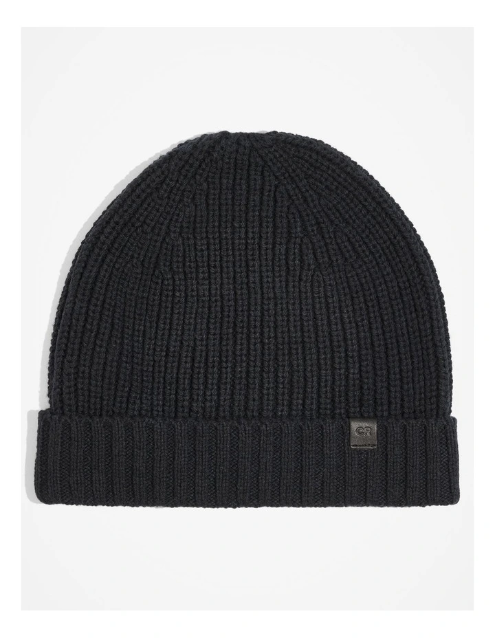 Cotton Blend Rib Beanie in Black image 1