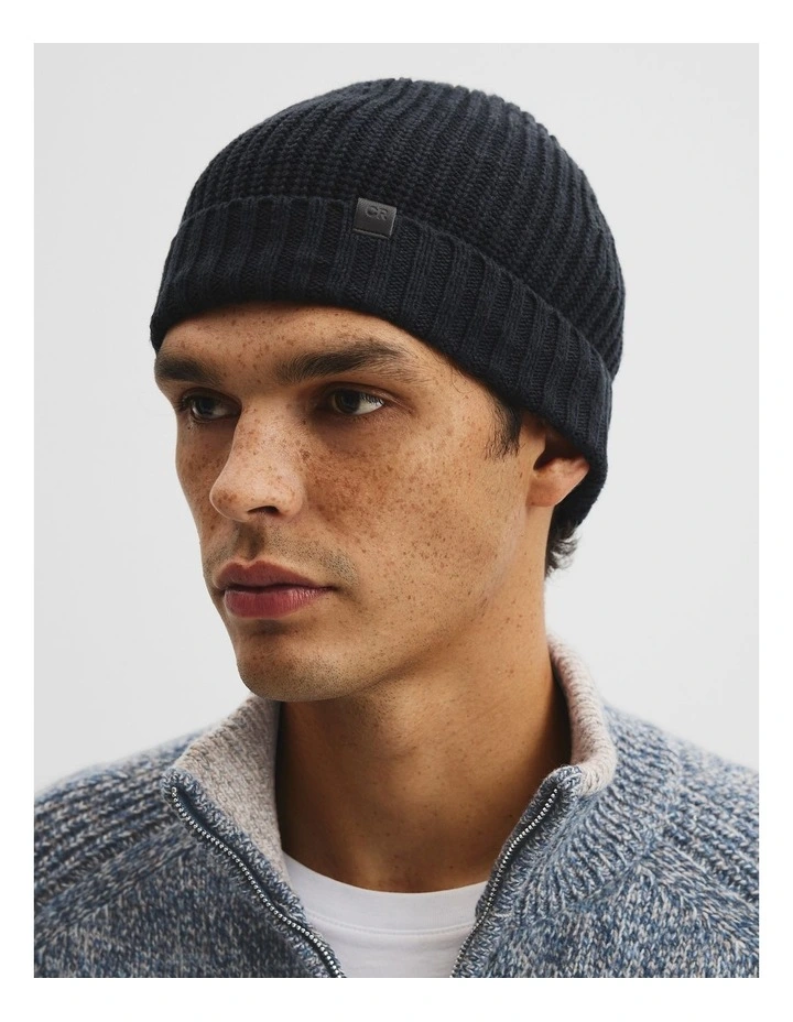Cotton Blend Rib Beanie in Black image 2