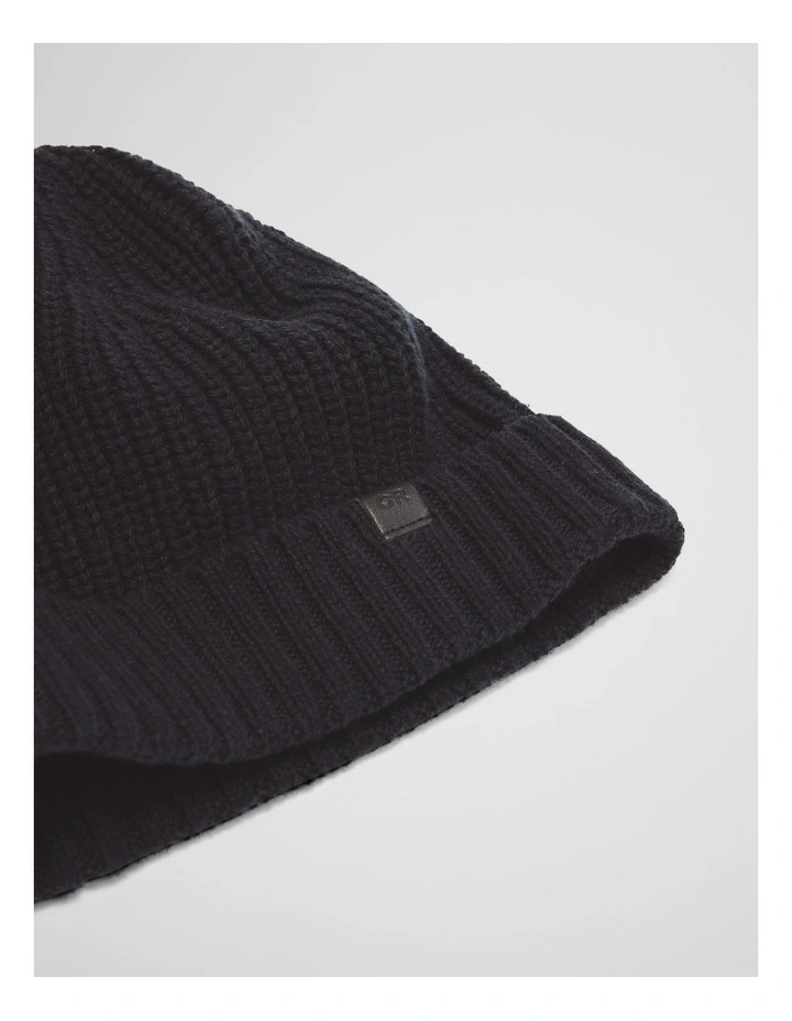 Cotton Blend Rib Beanie in Black image 3