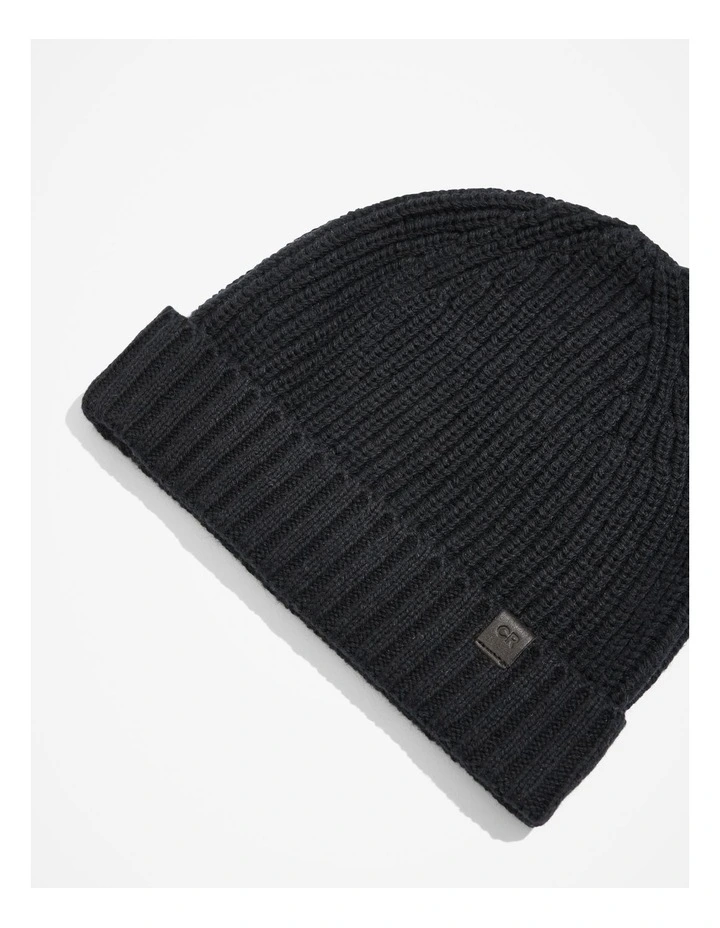 Cotton Blend Rib Beanie in Black image 3