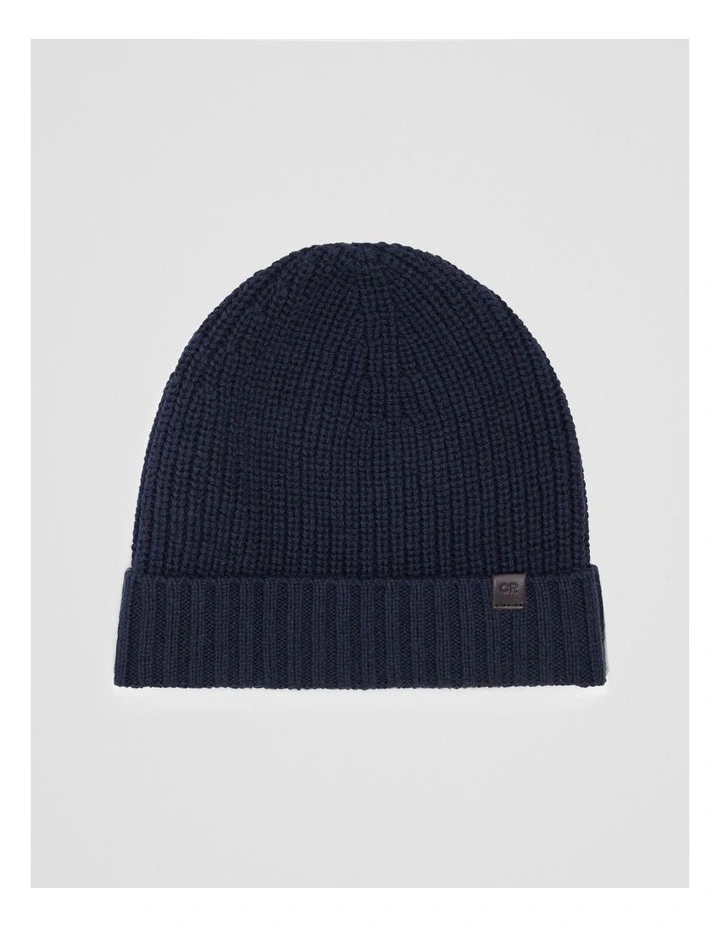 Cotton Blend Rib Beanie in Navy image 1