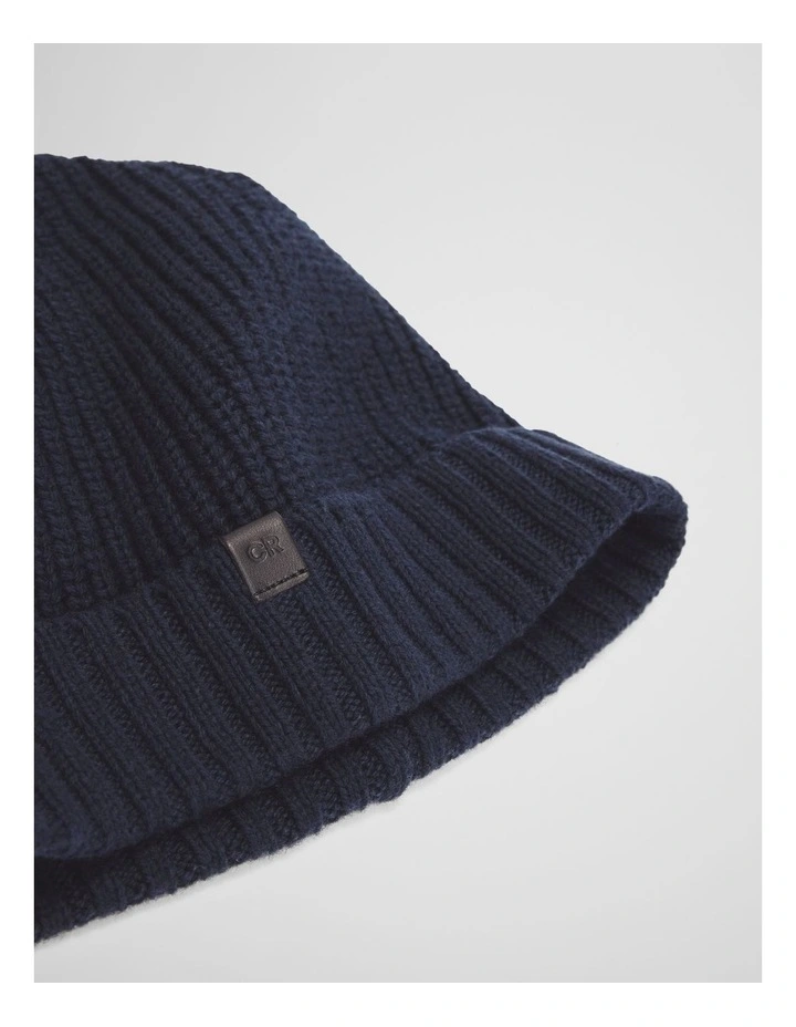 Cotton Blend Rib Beanie in Navy image 3