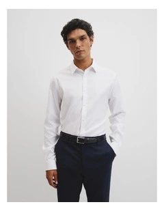 Slim Fit Textured Travel Shirt in White