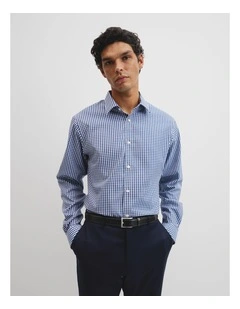 Regular Fit Gingham Travel Shirt in Navy