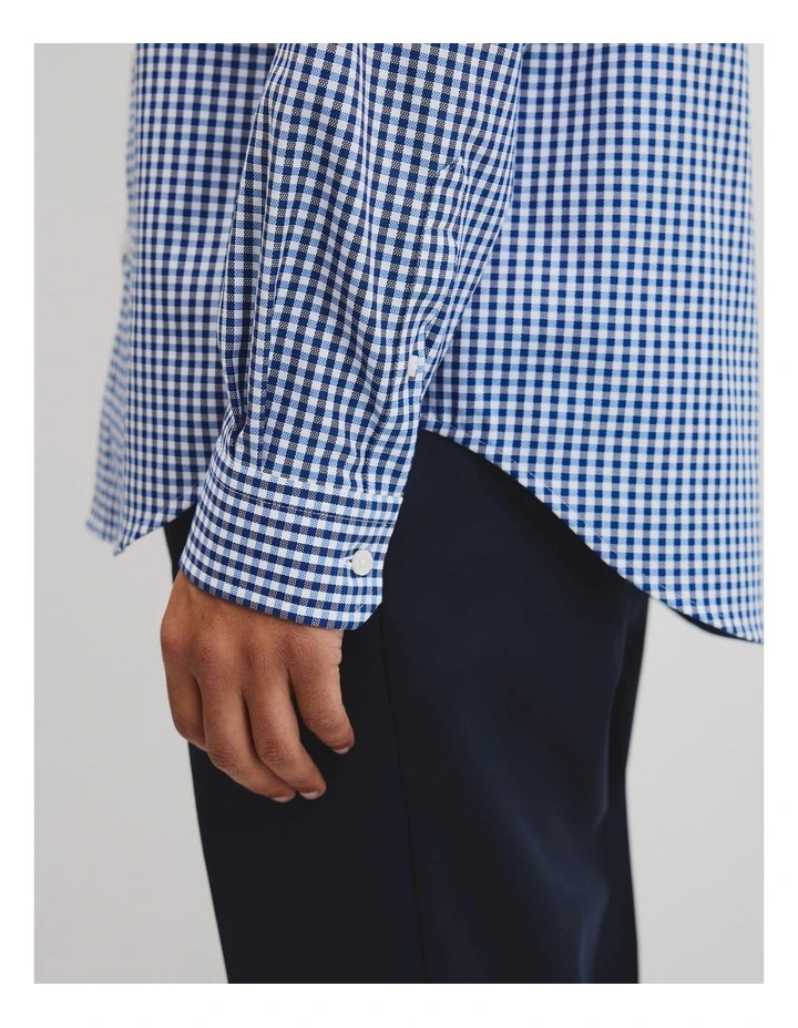 Regular Fit Gingham Travel Shirt in Navy image 3