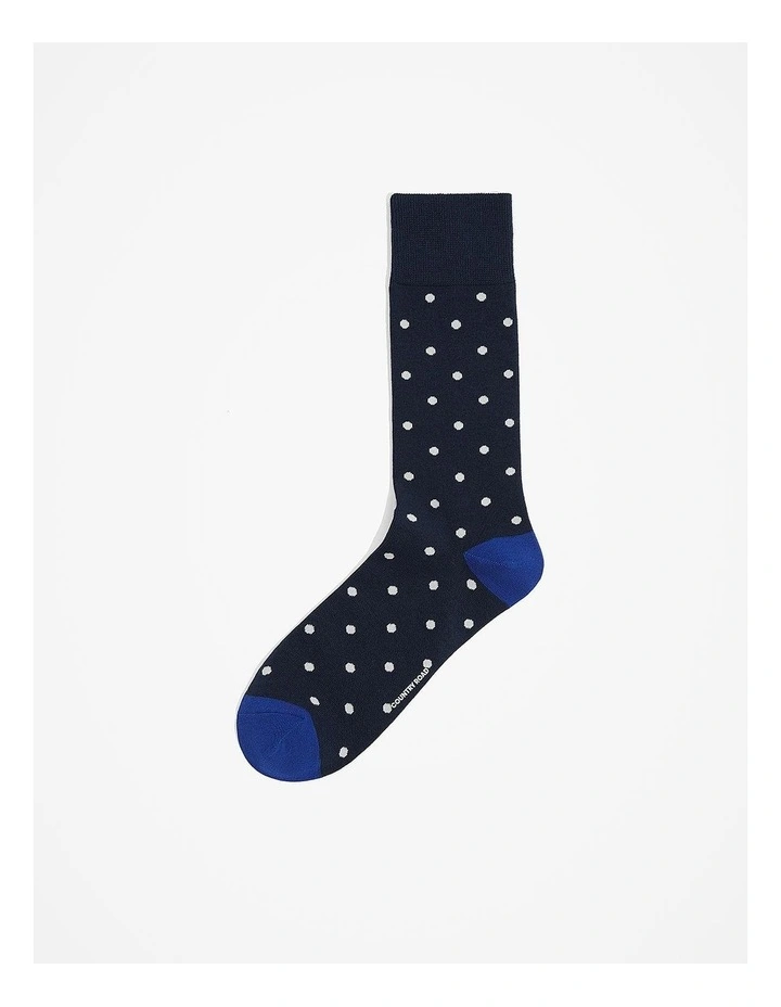 Cotton Blend Spotted Sock in Navy image 1