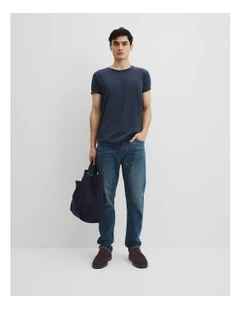Australian Cotton Longline Garment Dyed T-shirt in Navy