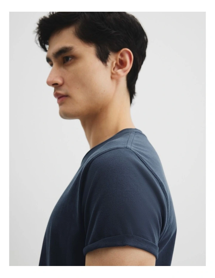 Australian Cotton Longline Garment Dyed T-shirt in Navy image 2