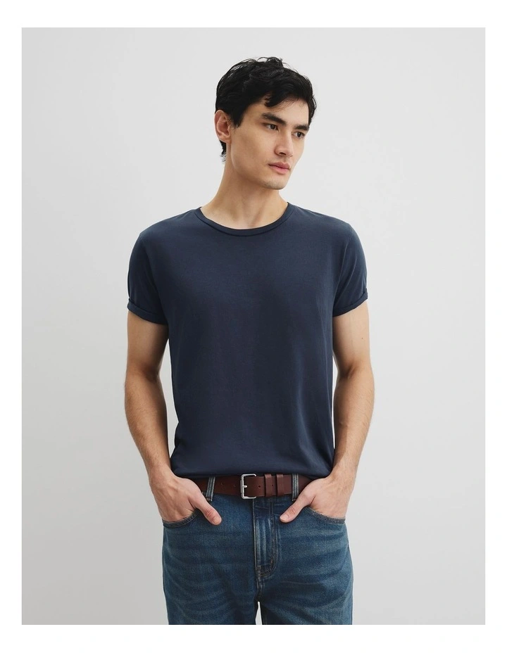 Australian Cotton Longline Garment Dyed T-shirt in Navy image 3
