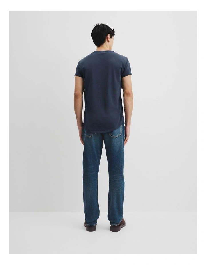 Australian Cotton Longline Garment Dyed T-shirt in Navy image 4