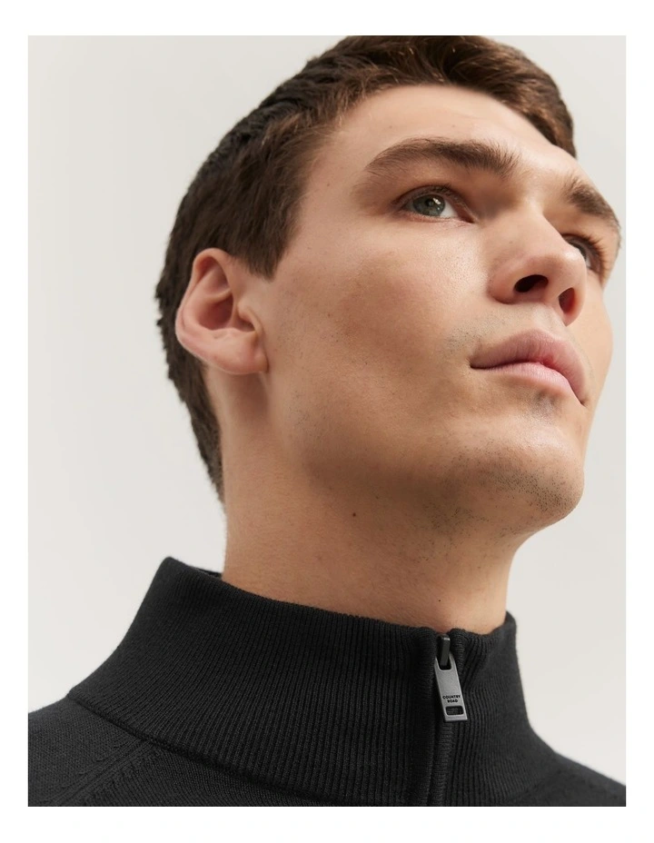 Long Sleeve Silk Cashmere Zip-through Knit in Black image 2