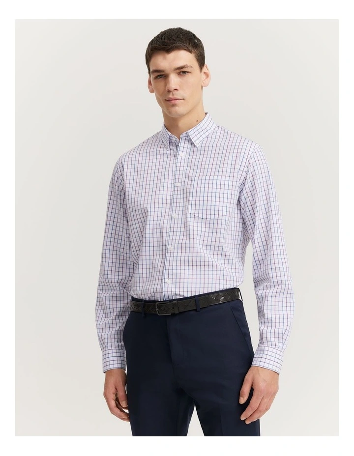 Regular Fit Broad Check Travel Shirt in Grape image 1