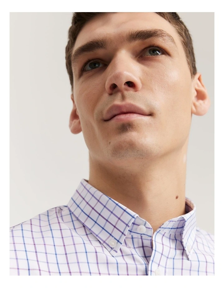 Regular Fit Broad Check Travel Shirt in Grape image 2