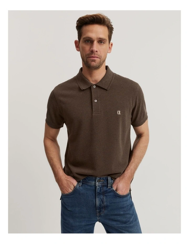 Verified Australian Cotton Pique Polo in Cappuccino Marle image 1