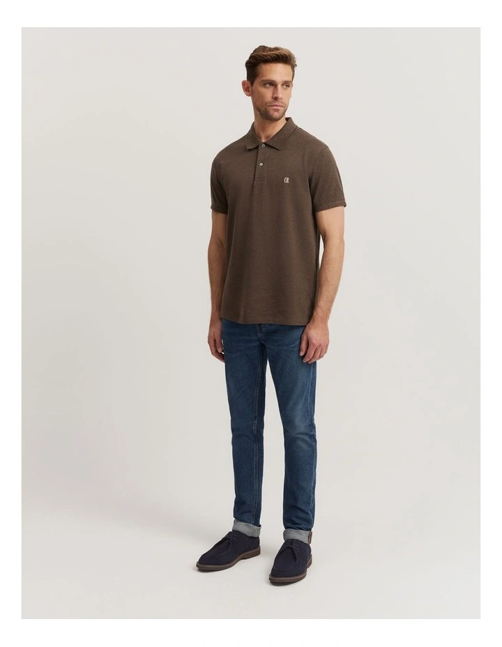 Verified Australian Cotton Pique Polo in Cappuccino Marle image 3