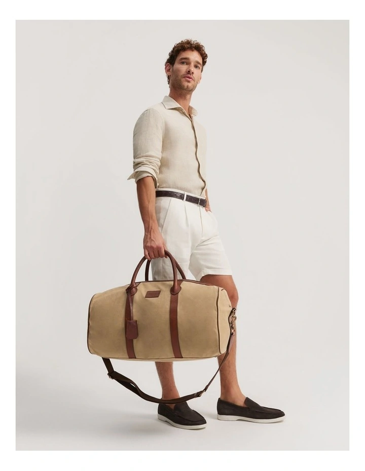 Leather Trim Logo Duffle Bag in Dark Stone image 2