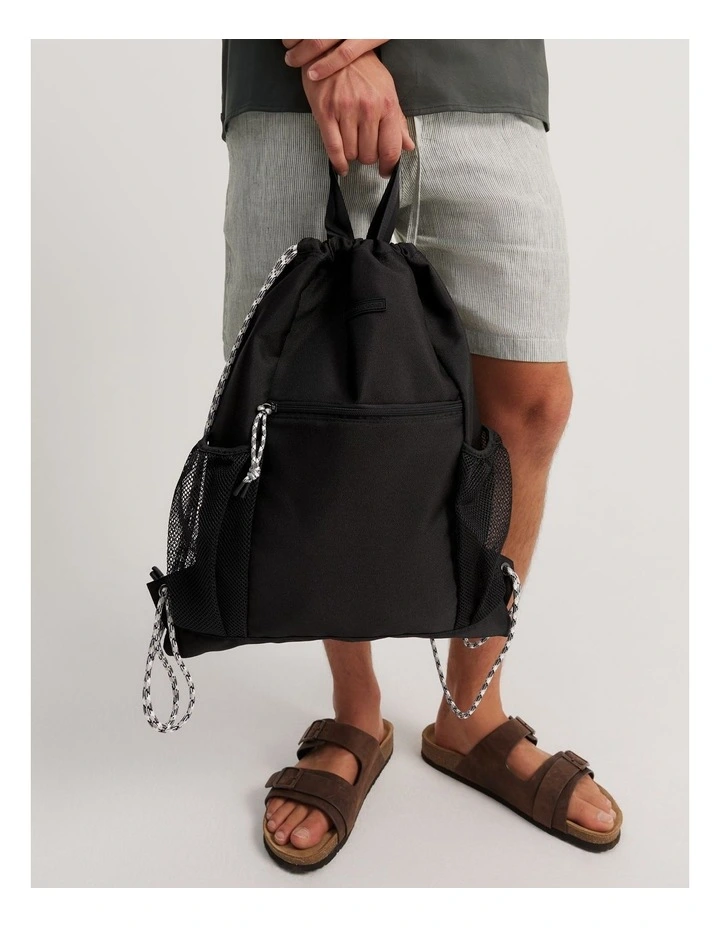 Recycled Polyester Drawstring Bag in Black image 2