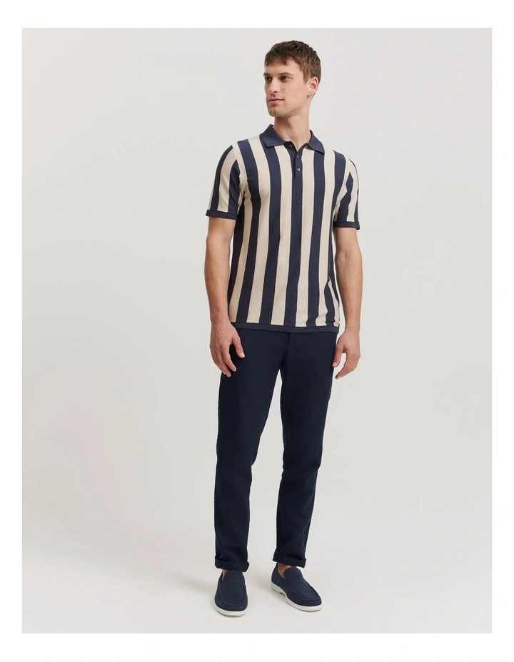 Cotton Silk Stripe Knit Polo Shirt in Navy Multi image 3