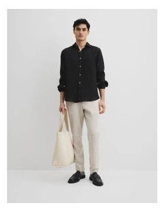 Regular Fit Organically Grown Linen Shirt in Black
