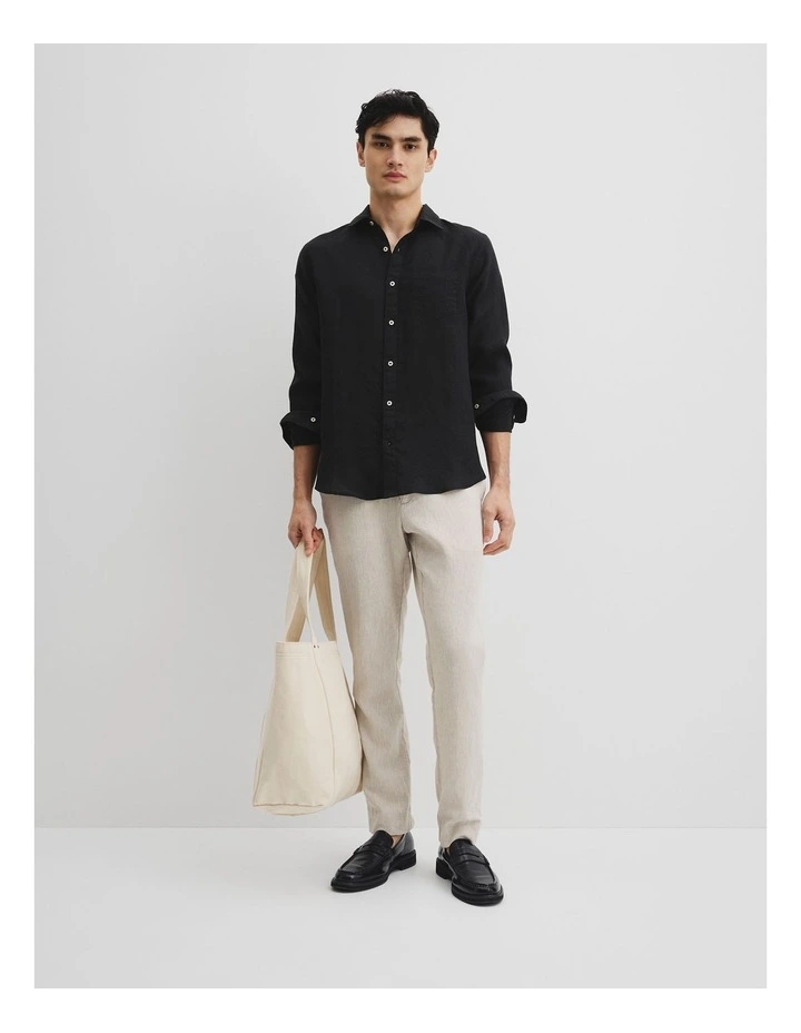 Regular Fit Organically Grown Linen Shirt in Black image 1