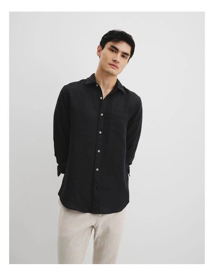Regular Fit Organically Grown Linen Shirt in Black image 2