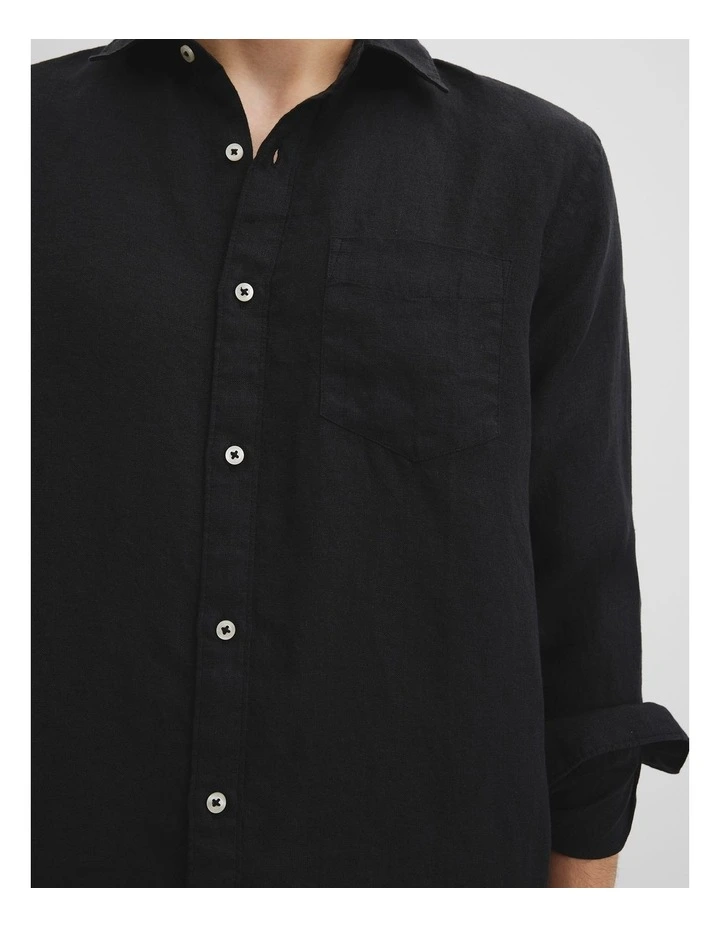 Regular Fit Organically Grown Linen Shirt in Black image 3