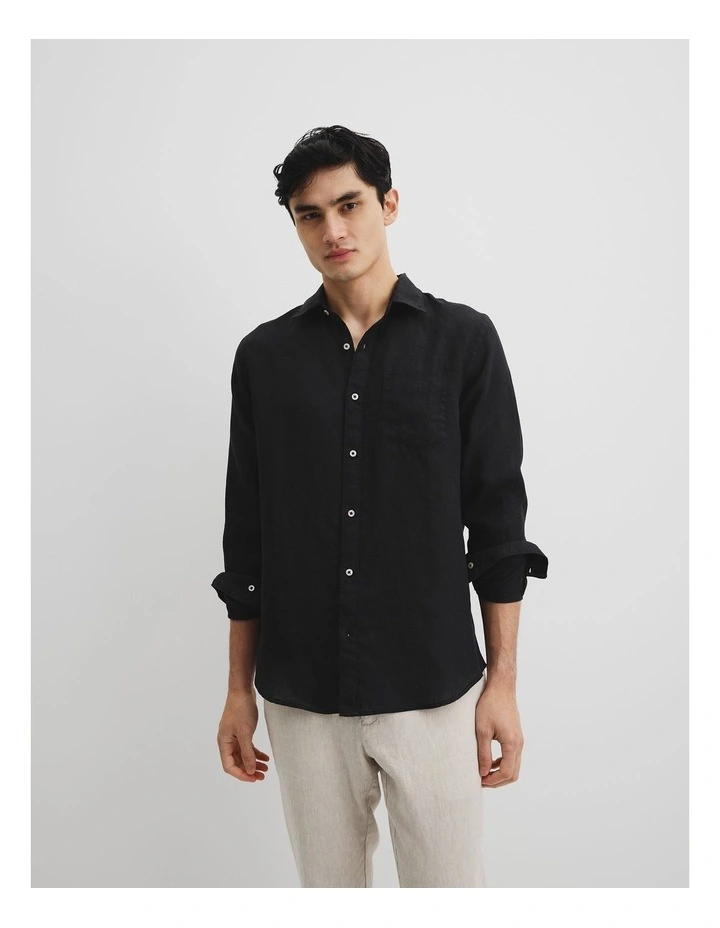 Regular Fit Organically Grown Linen Shirt in Black image 4