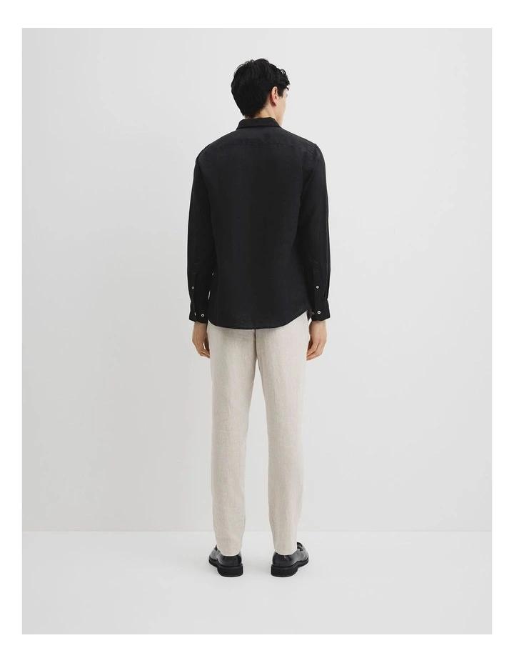 Regular Fit Organically Grown Linen Shirt in Black image 5