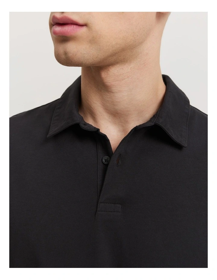 Garment Dyed Organically Grown Cotton Polo in Washed Black image 2