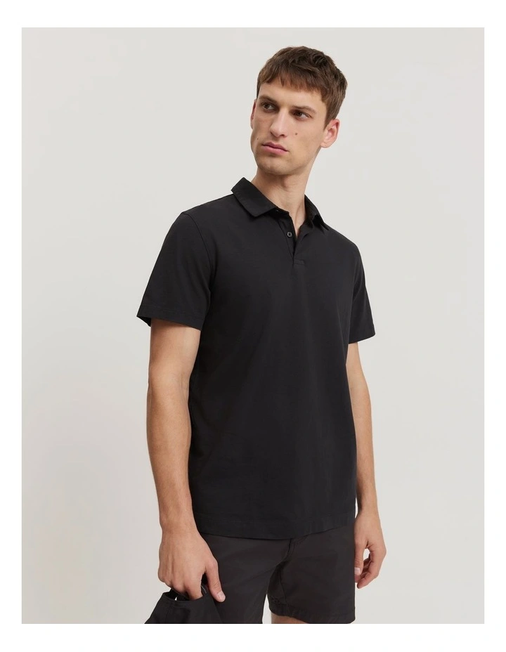 Garment Dyed Organically Grown Cotton Polo in Washed Black image 3