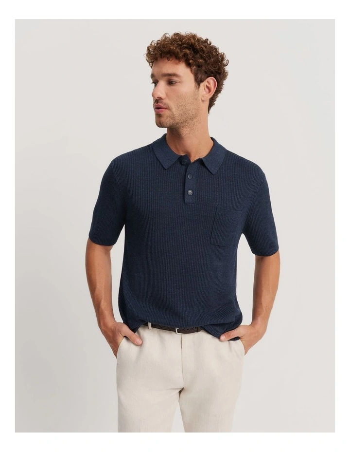 Ribbed Linen Blend Knit in Navy image 1