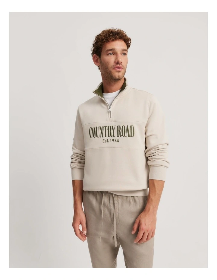 Verified Australian Cotton Half Zip Heritage Sweatshirt in Pebble Grey image 1