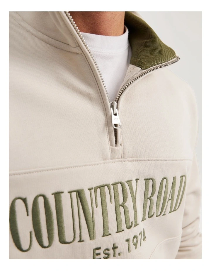 Verified Australian Cotton Half Zip Heritage Sweatshirt in Pebble Grey image 2