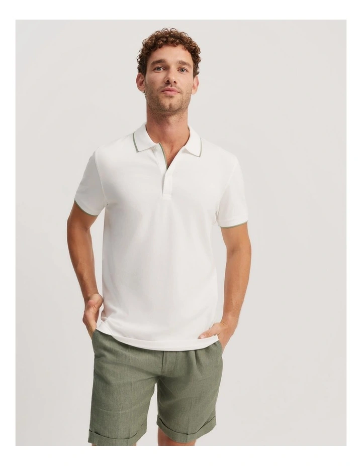 Slim Fit Stretch Pique Polo Shirt in White image 2